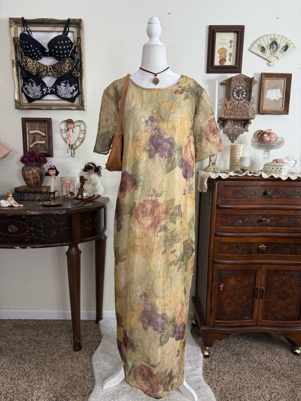 Vintage 90’s romantic whimsigoth ethereal floral maxi length dress
